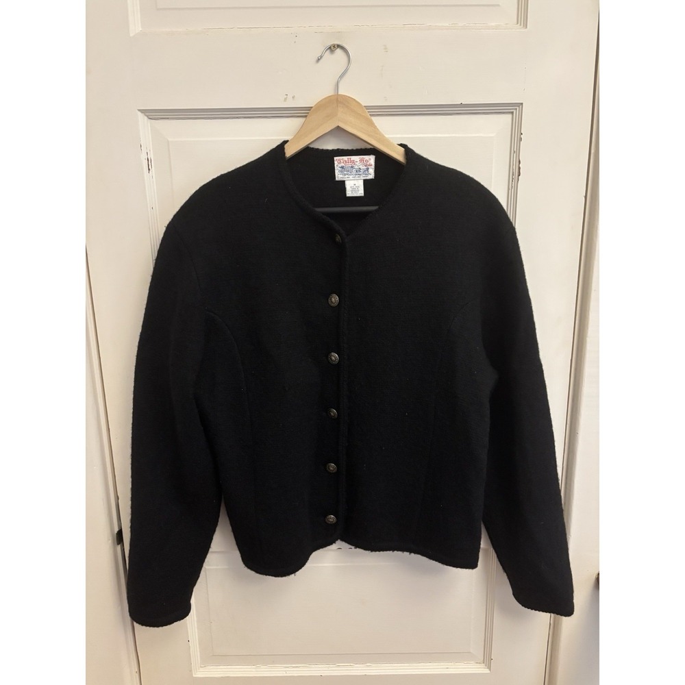 Tally Ho‎ Collection Pollak Vintage Black Boiled Wool Cardigan Sweater Size M